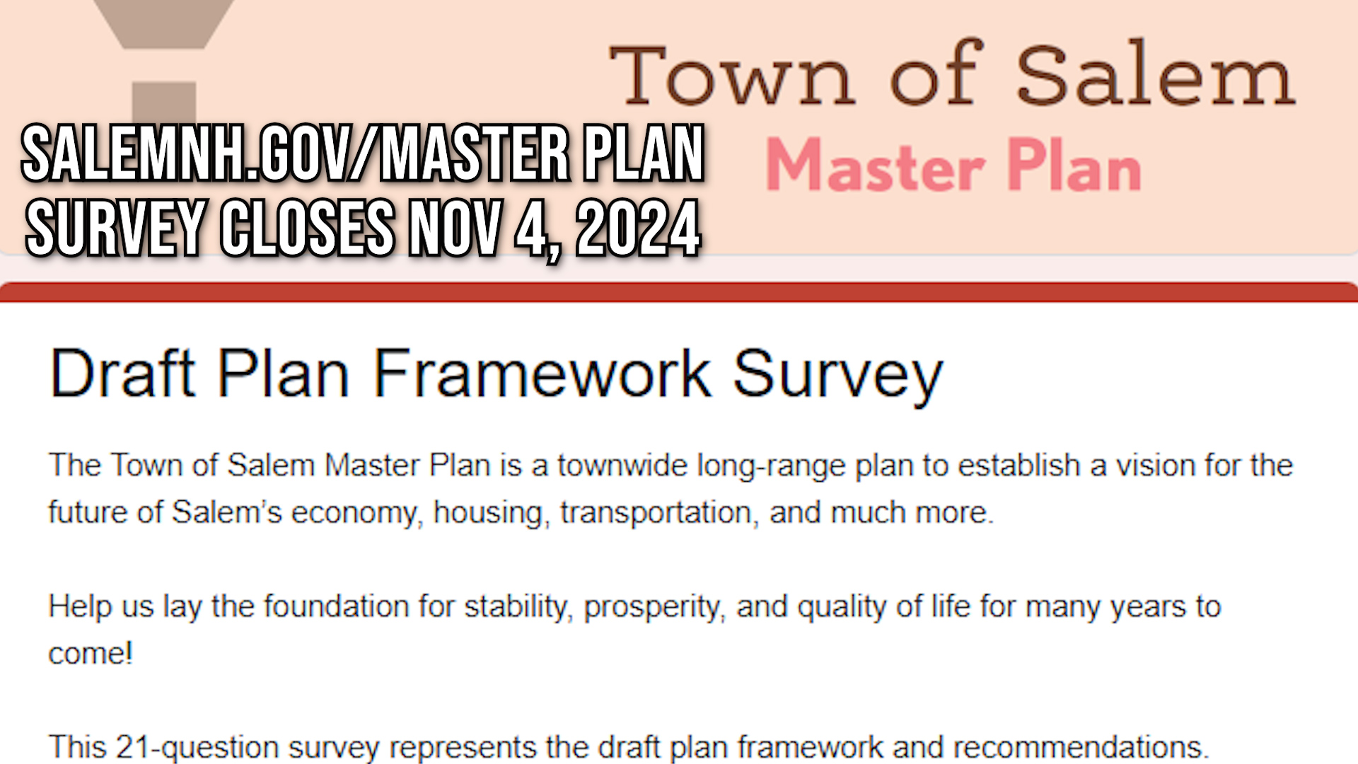 2nd  Master Plan Survey, Deadline 11/04/2024