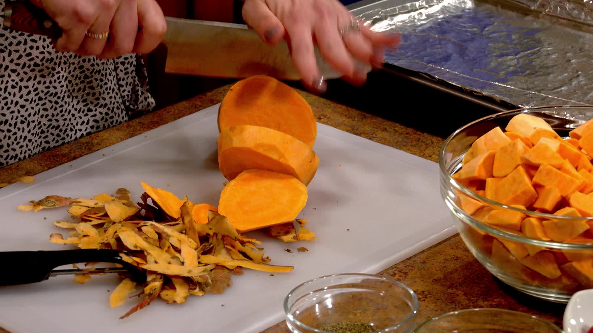 Cooking Healthy - Roasted Sweet Potatoes w/ Feta & Cranberries
