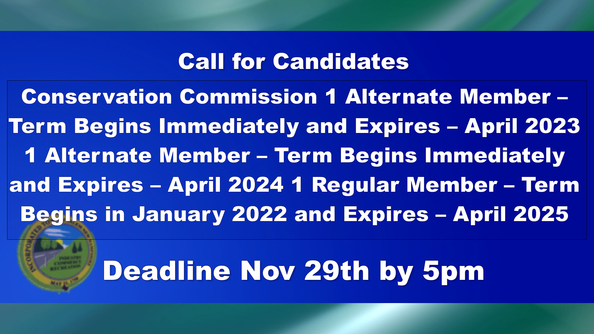 Conservation Commission Alternate Positions Available